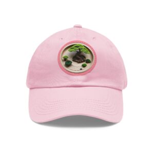 Dad Hat with a serene bonsai tree and zen garden design on the front