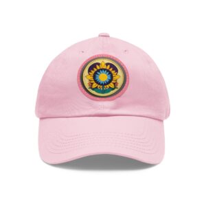 Dad Hat with colorful sunflower design in blue, yellow, and green on the front