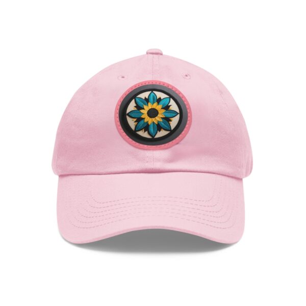 Dad Hat with blue and yellow sunflower-inspired design on the front