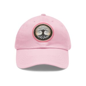 Dad Hat with black, white, and beige tree of life design on the front