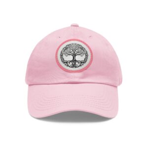 Dad Hat with detailed black and white tree of life design on the front