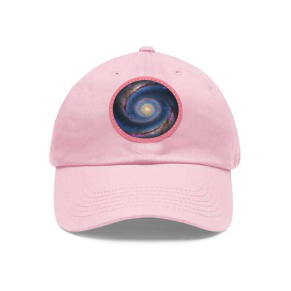 Dad Hat featuring a vibrant spiral galaxy design on front