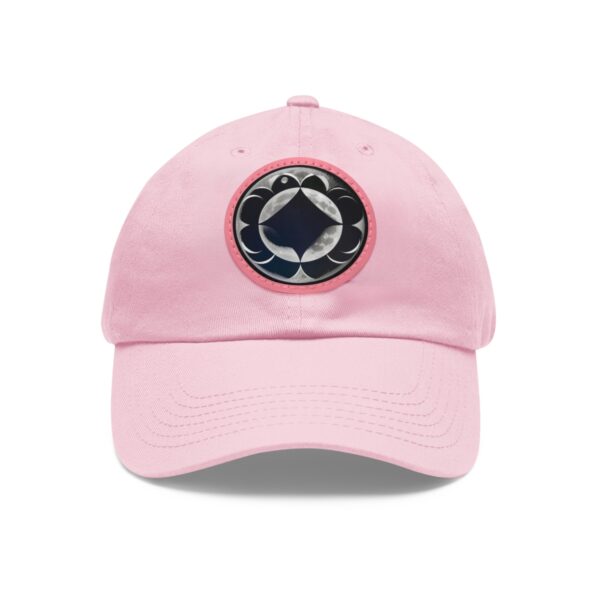 Dad Hat with a stylized design featuring the phases of the moon in an artistic circular pattern on front