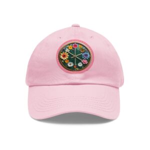 Dad Hat with floral design and peace sign emblem on front