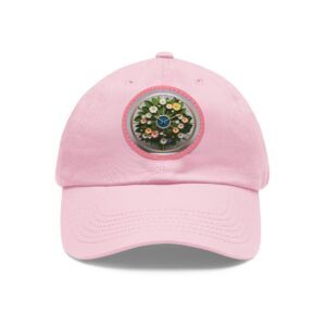 Dad Hat with round clock design patch featuring floral clock face on green background