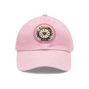 Dad Hat with round clock design patch featuring a colorful floral clock face