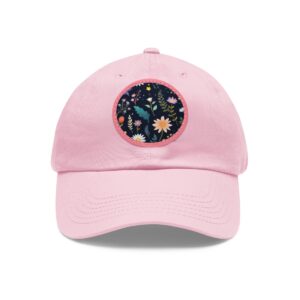 Dad Hat with a floral night garden design featuring colorful flowers and leaves on the front