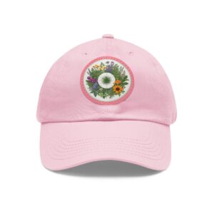 Dad Hat with a colorful floral wreath design featuring a variety of flowers on the front