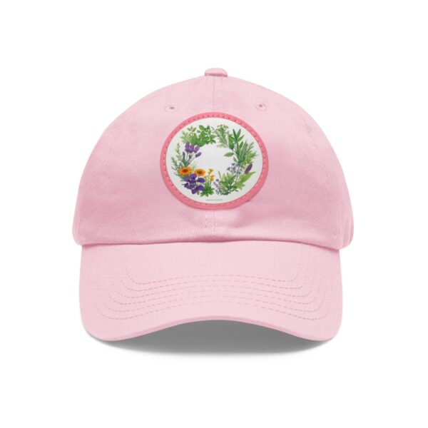 Dad Hat with a detailed floral wreath design featuring various colorful flowers on the front