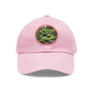 Dad Hat with a serene Japanese garden and pond design on the front