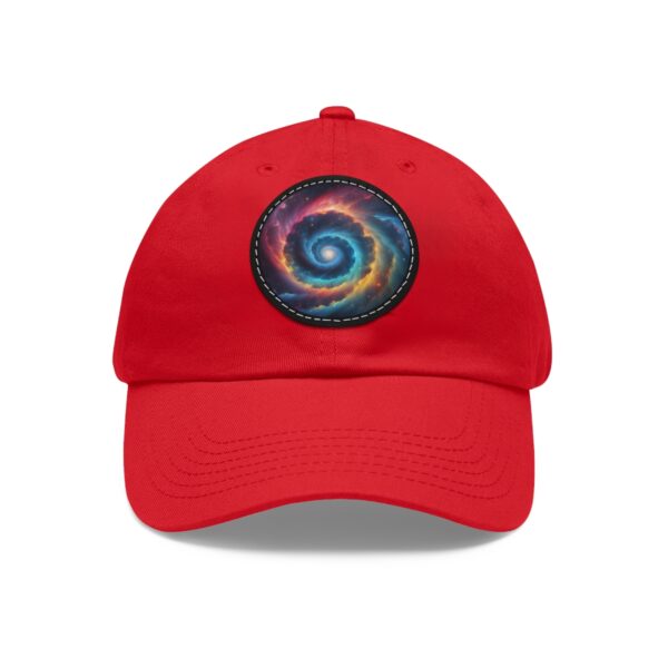 Dad Hat with a vibrant galaxy design featuring a colorful spiral galaxy on front