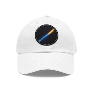 Dad Hat with comet design featuring a bright streak of light on front