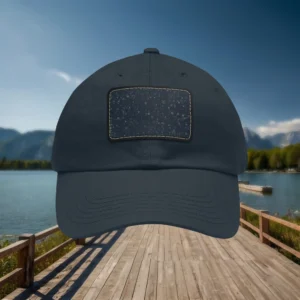 Navy dad hat with rectangular starry night sky patch design