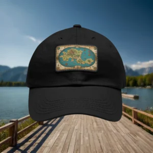 Black dad hat with rectangular treasure map patch design
