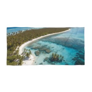 Aerial view of tropical beach with palm trees and clear turquoise water beach towel