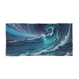 Abstract ocean wave design beach towel with swirling wave pattern