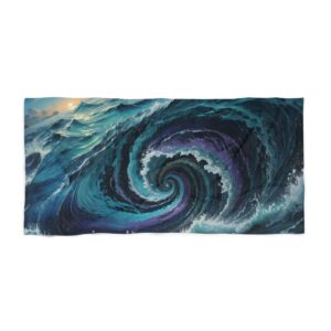 Abstract wave design beach towel with swirling ocean vortex