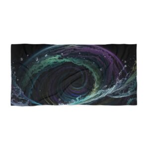 Abstract wave design beach towel with dark swirling patterns