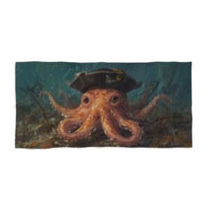 Octopus wearing a pirate hat underwater beach towel