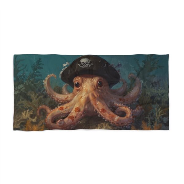 Pirate octopus with hat underwater scene beach towel