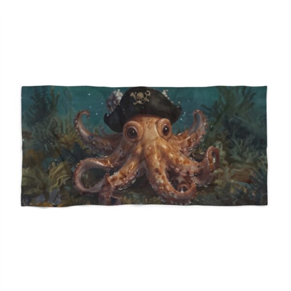 Beach towel featuring an octopus wearing a pirate hat underwater