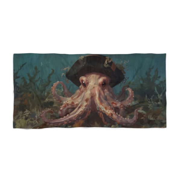 Beach towel featuring an octopus wearing a pirate hat underwater