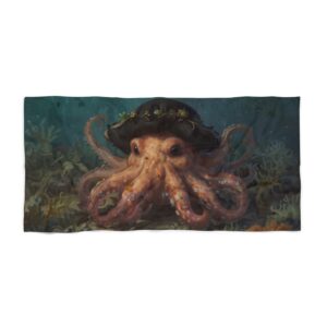 Beach towel featuring a pirate octopus underwater