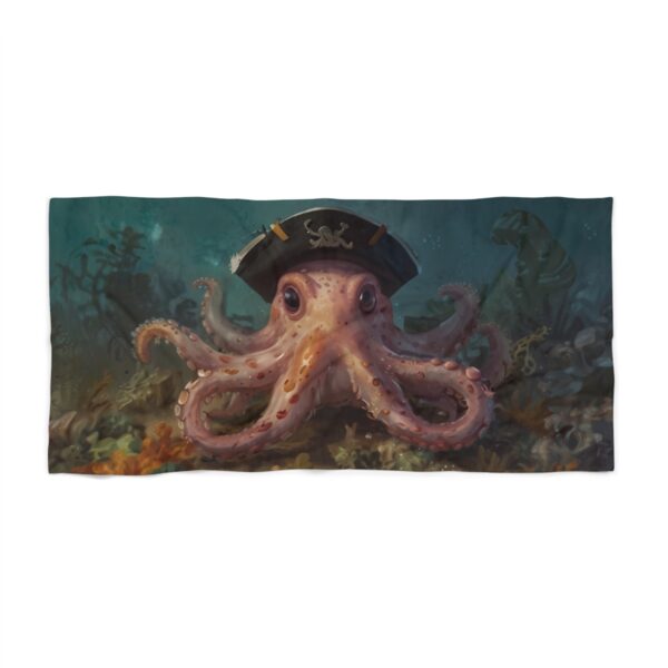 Beach towel featuring an octopus wearing a pirate hat underwater