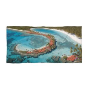 Aerial view of tropical beach with coral reefs and clear blue water beach towel