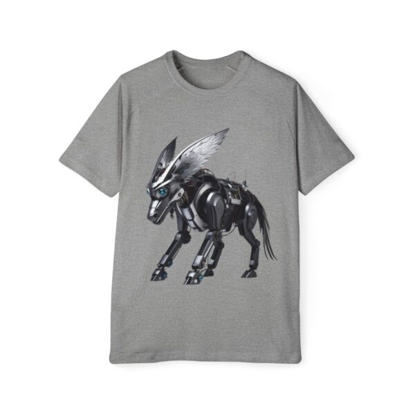 Gray T-shirt showing a powerful stance of a dark metallic cybernetic animal.