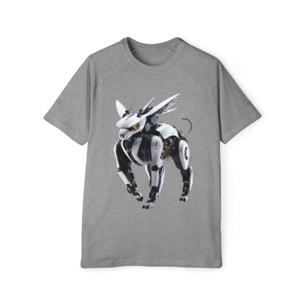 Gray T-shirt displaying a sleek, robotic animal in a fluid motion.