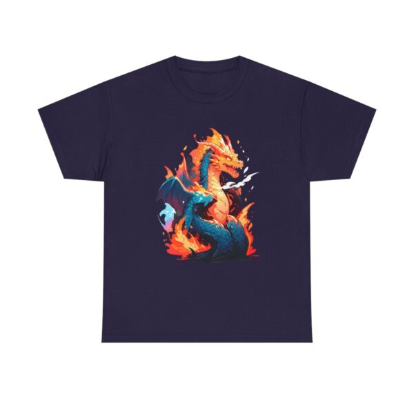 Unisex tee with a dragon design featuring a fiery dragon