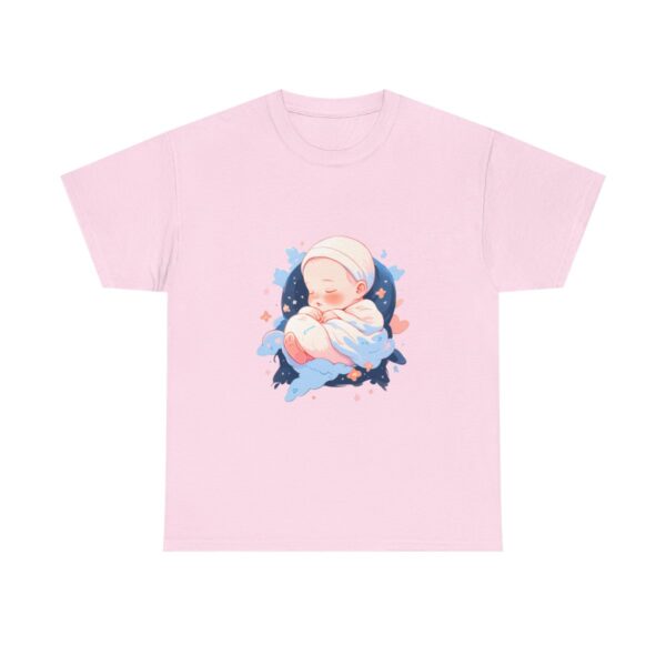 Unisex heavy cotton tee with an adorable sleeping baby design