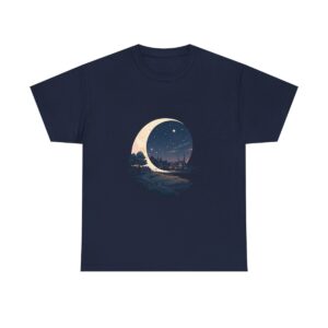 Unisex heavy cotton tee with a crescent moon and night sky design