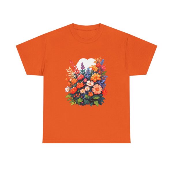 Unisex Tee with colorful floral garden design