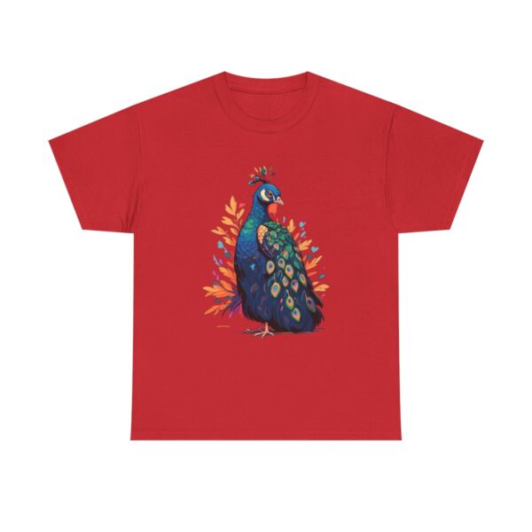 Unisex heavy cotton tee with a colorful peacock design