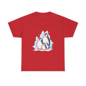 Unisex heavy cotton tee with a cute penguin family design