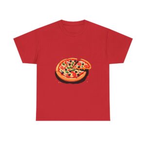 Unisex heavy cotton tee with a pizza design featuring a slice being taken out