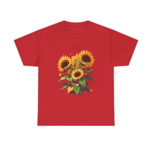 Unisex heavy cotton tee with blooming sunflowers design