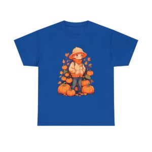 Unisex Tee with a cute autumn scene featuring pumpkins