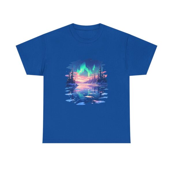 Unisex heavy cotton tee with an Aurora Borealis design