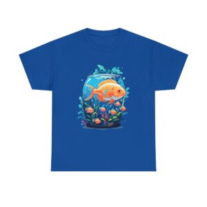 Unisex heavy cotton tee with tropical fish in an aquarium design