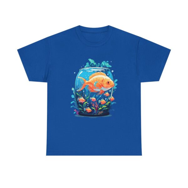 Unisex heavy cotton tee with tropical fish in an aquarium design