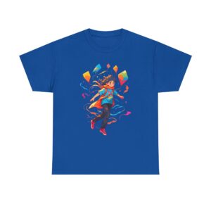 Unisex Tee with a vibrant design of a person flying kites