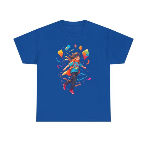 Unisex Tee with a vibrant design of a person flying kites