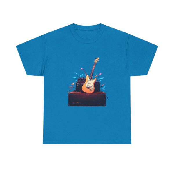 Unisex tee with an electric guitar design featuring a guitar on an amplifier