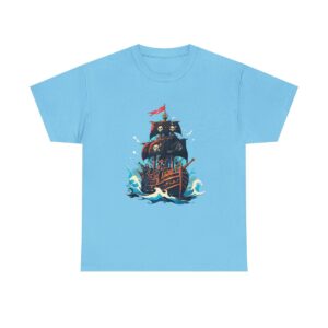 Unisex Tee with a pirate ship sailing on the sea design