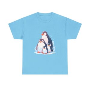 Unisex heavy cotton tee with a charming penguin family design