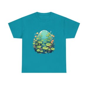 Unisex heavy cotton tee with an illustration of aquatic plants and water lilies