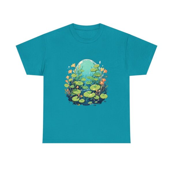 Unisex heavy cotton tee with an illustration of aquatic plants and water lilies